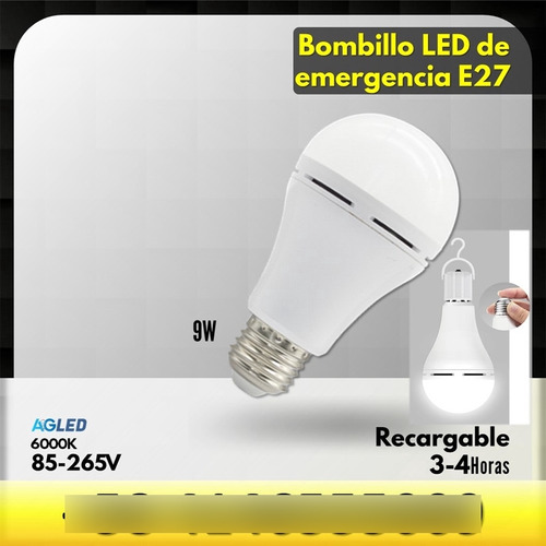 Bombillo Led De Emergencia 9w E27 6k 3-4 Horas Recarg