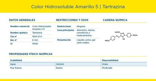 Amarillo 5 Color Hidrosoluble En Polvo 500g / Tartrazina Fcf