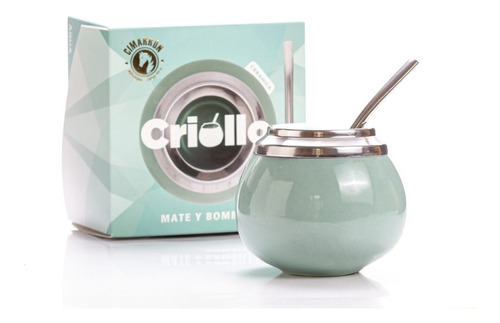 Mate Criollo De Ceramica Bombilla De Acero En Caja De Regalo