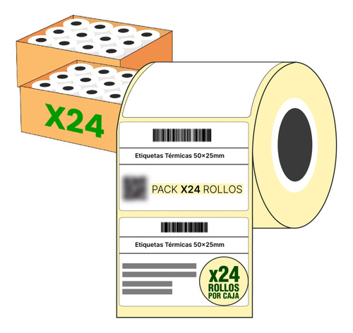 Etiquetas Termicas Medida 50 X 25 Mm Pack X 24 Rollos