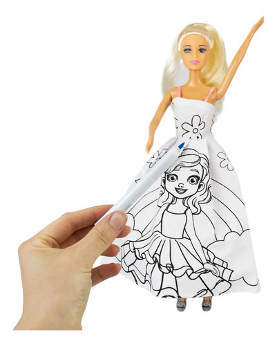 Muñeca Tiny Con Vestido Para Pintar Con 5 Marcadores En Mca