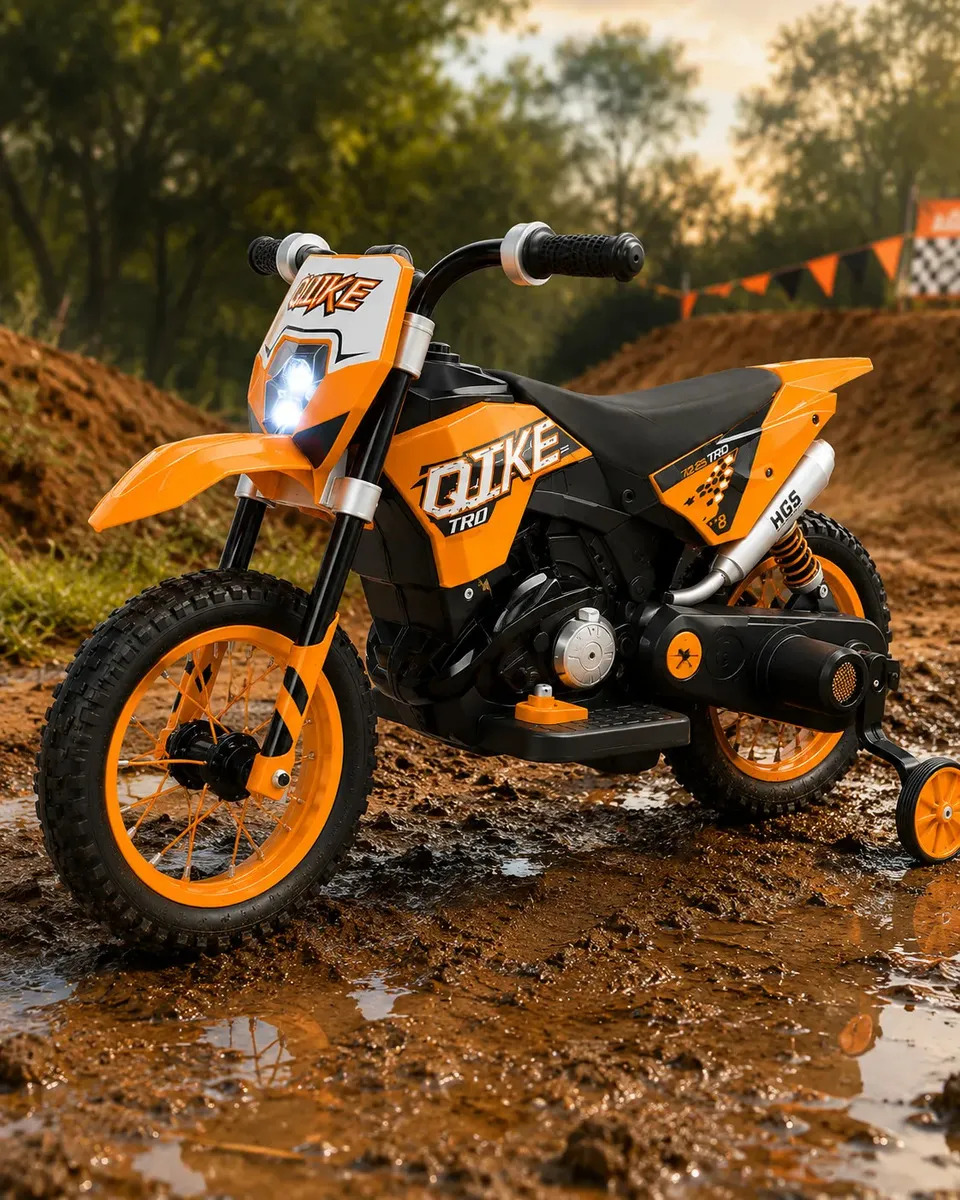 Moto Infantil Elétrica Laranja Bluetooth Pneus Borracha Bike