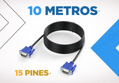 Imagen 2 de 10 de Cable Vga 10 Metros Blindado Macho Doble Filtro Cobre 100%