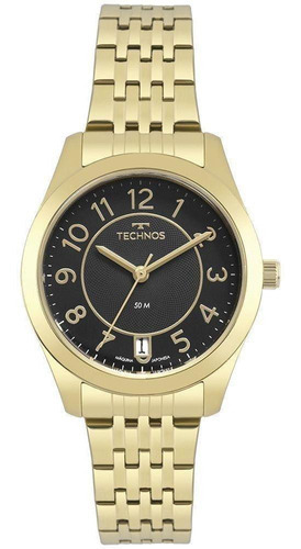 Relógio Technos Boutique Dourado Feminino Slim 2115knjs/4p Cor do fundo Preto