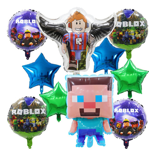 Kit 10 Globos Para Roblox Cumpleaño Decoracion Fiesta 