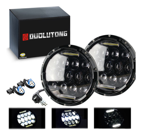 1par 7'' Faros Led Lupa Redondo Drl Para Wrangler Jeep Vocho
