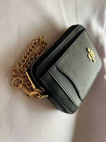 Mini Muñequera Coach Zip Card Case Monedero Color Marrón Osc