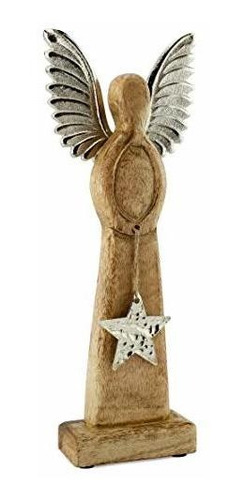 Auldhome Angel De Madera Estatua De Navidad; Figurita De Ma