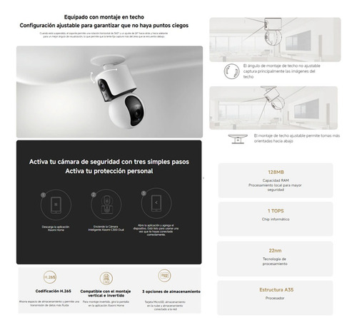 Xiaomi Smart Camara C300 Dual Giratorio 360° 2k, Wifi 6