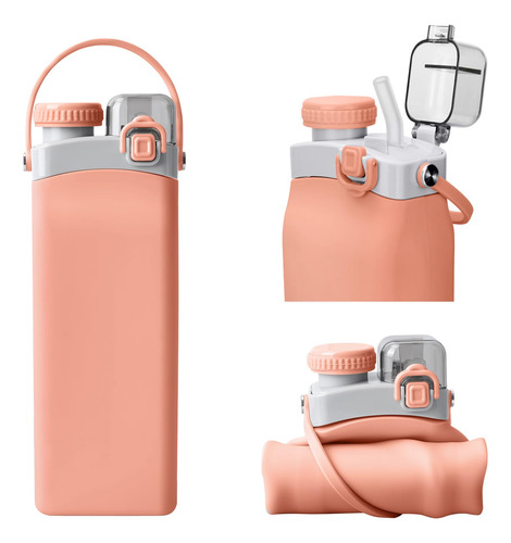 Botella De Agua Silicona 590ml Con Popote Y Correa Mmg