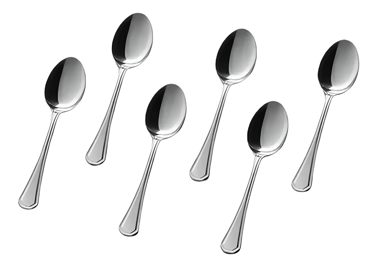 Set X 6 Cuchara Cafe Volf Linea Carat Acero Inoxidable Mango Plateado
