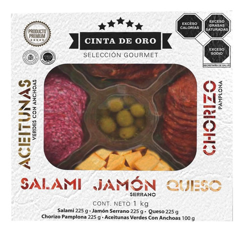 Charola De Carnes Frías, Queso Y Aceitunas Cinta De Oro 1 Kg