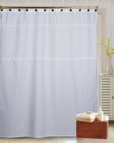 Imagen 2 de 2 de Cortina De Baño Tela Lisa Con Bordado Dina Gerade Entredos