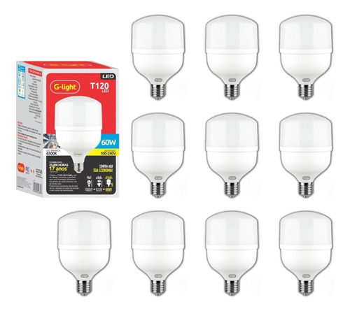 Kit 10 Lâmpadas Led 60w Bulbo E27 6500k Branco Frio G-light Cor da luz Branco-frio 110V/220V