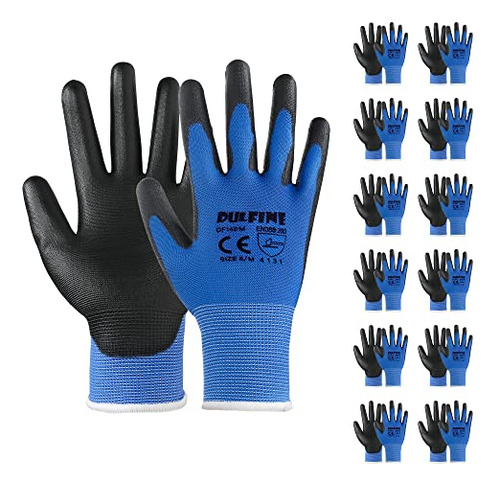 Safety Work Gloves Pu Coated-12 Pairs,blue Seamless Kni...