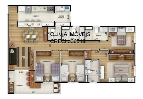 Imagem 10 de 27 de Apartamento 110mts, 3 Dormitórios Sendo 2 Suítes, Cozinha Americana, Terraço, 3 Vagas, Outlet De Imoveis Fa Oliva, Oliviaimoveis. - Ap110mtson - 68868131