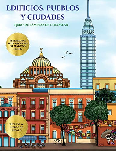 Libro De Laminas De Colorear -edificios Pueblos Y Ciudades-: