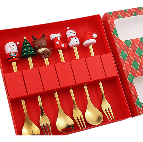 Juego De Cucharas Y Tenedores Navideños, 6 Piezas