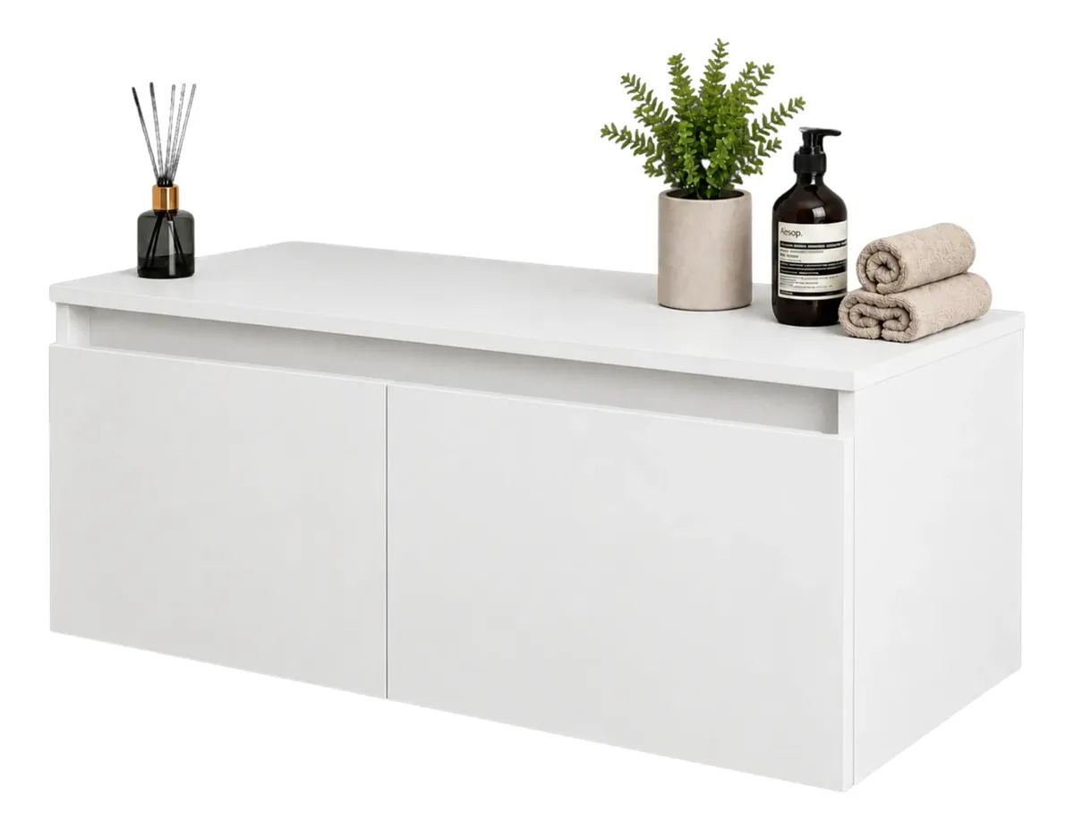 Mueble Lavabo Gabinete De Baño Flotante 100 Cm Sin Lavabo Y Monomando Blanco Frosty