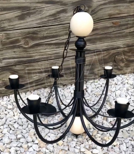 Imagen 3 de 10 de Lámpara Colgante Araña 6 Luces Bocha Cerámica - Hierro Negro