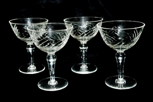 4 Taças Para Vinho Branco Em Cristal , Cerca 1940