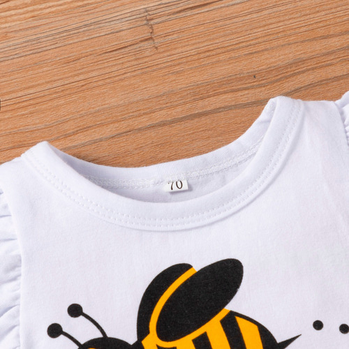 Traje Cómodo De Tres Piezas Con Estampado De Abeja Y Bonito