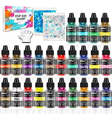 Pigmento de resina epoxi – 24 colores colorante líquido translúcido de  resina epoxi, tinte altamente concentrado para hacer joyas, pintura