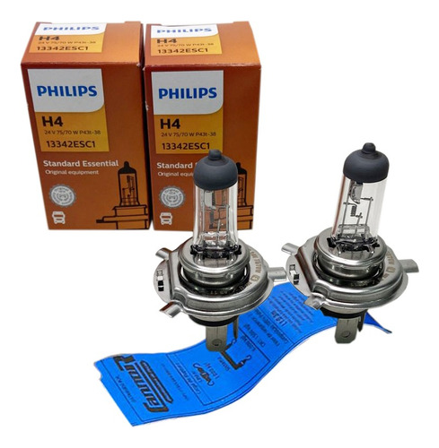 Par Lampada Farol Baixo Alto H4 24v Philips 75/70w Original