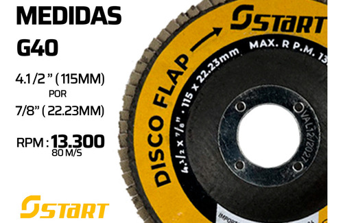 Disco De Lixa Flap 4.1/2 Pol Óxido De Alumínio Grão 40 Para Lixadeira Kit Com 10 Unidades Start