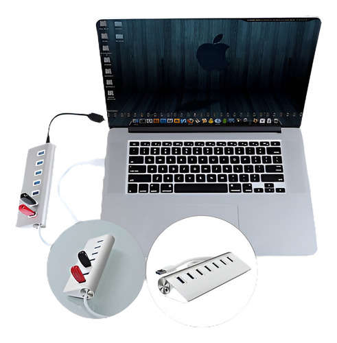 Aluminio 7 Puerto Usb3.0 Hub 24w(12v/2a) Adaptador 3,3 Pies 