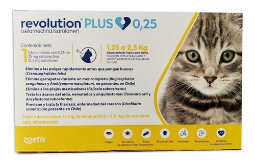 Pipeta Antiparasitario  Revolution Plus Gato  1.25kg A 2.5kg