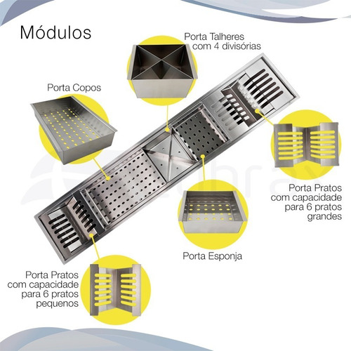 Calha Gourmet Canal Organizador Umida Escorredor Inox Tubrax