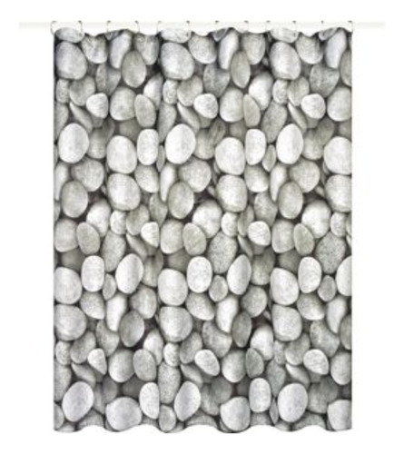 Cortina De Baño Tela Piedras Grises 180x180 Cms + 12 Ganchos