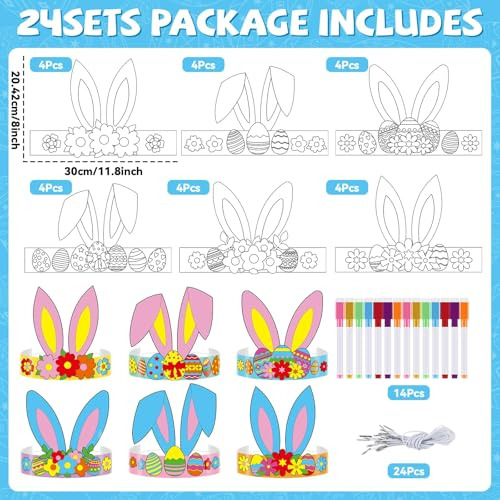 24 Jgos Diademas Con Orejas De Conejo De Pascua Kits De Manu