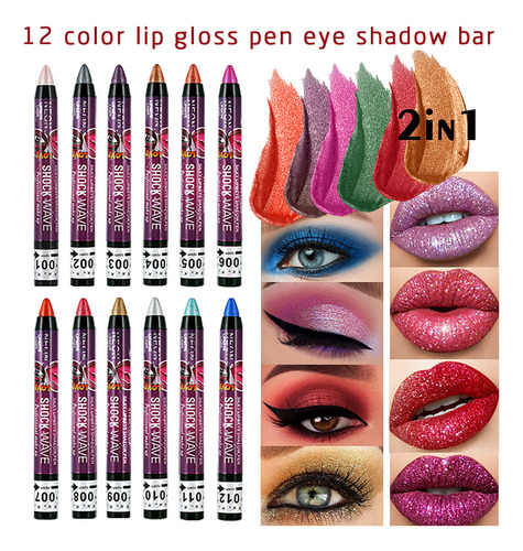 Lápiz Labial De 12 Colores, Lápiz Labial, Sombra De Ojos En