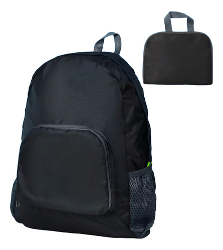 Mochila Bolso Plegable Viaje Liviana Impermeable Reforzada Negro Liso