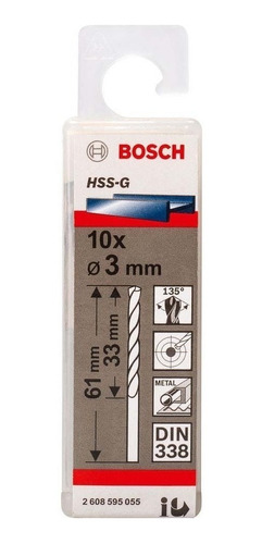Broca Para Metal Hss-g 3,0mm Rectificada Bosch ( Rolack )