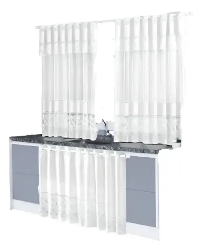 Kit Cortinas De Cozinha Soutextil Em Renda P/janela E Pia Renda Tulipa Cor Branco