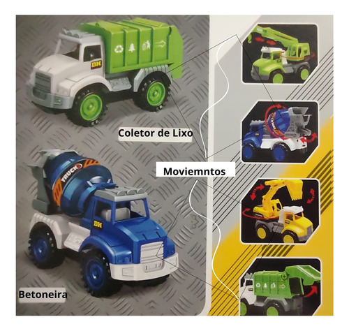 Brinquedo Kit 5 Caminhões Fricção Construção Civil Boneco