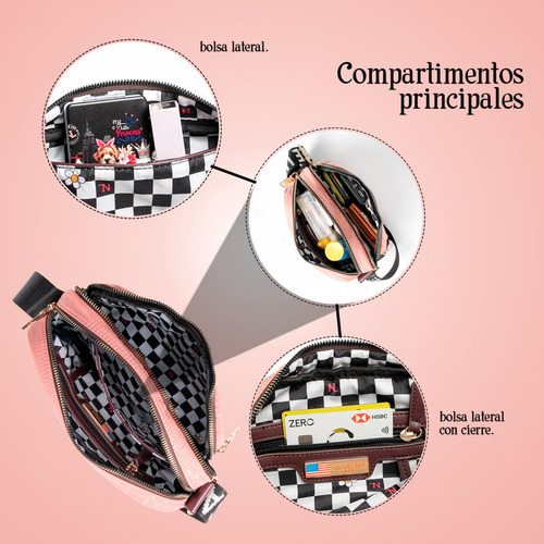 Bolsa Cruzada De Nicole Lee De Nylon Ss25 Acabado de los herrajes Níquel Color Rosa Correa de hombro Pink Diseño de la tela Pink