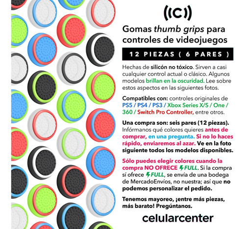 Pack 12 Grips Silicón Para Xbox One X S Ps5 Joystick Goma