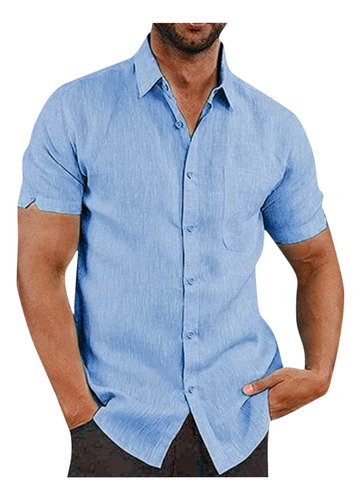 E Pantalón Corto Casual Liso Con Cuello Vuelto Y Botones De
