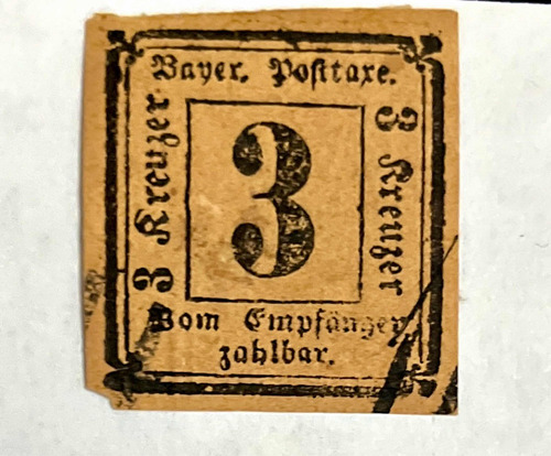 Sello Correo Alemán Baviera 1862 Estampilla De Colección 