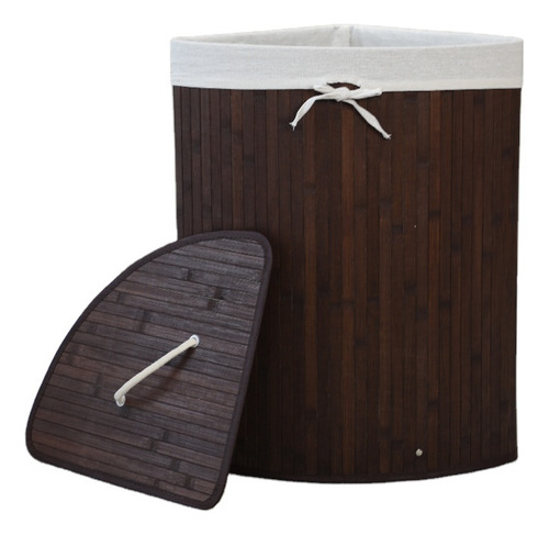 Cesto De Bambu Casa Laura Enxovais Triangular Ecológico Forrado Roupas Sujas Banheiro E Lavanderia Marrom
