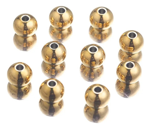 Cuentas Bolita De Acero Dorado Bisutería / 4 Mm / Pack X 100