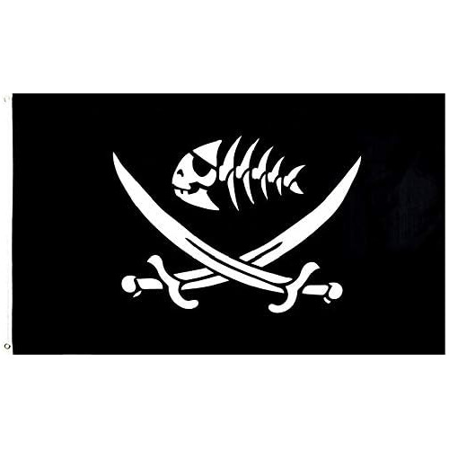 Bandera De Pescado Pirata Negro Espadas 3x5 Pies, Bande...