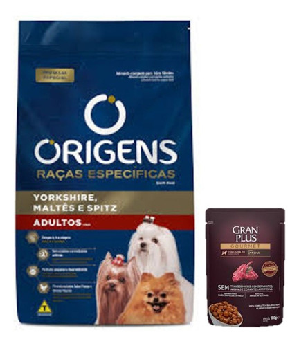 Ração Origens Yorkshire Maltês Spitz Cão Adultos 1kg + Sache