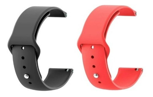 Kit Pulseira 20mm Silicone Sport Para Relógio E Smartwatch Cor Preto-vermelho Largura 20 Mm