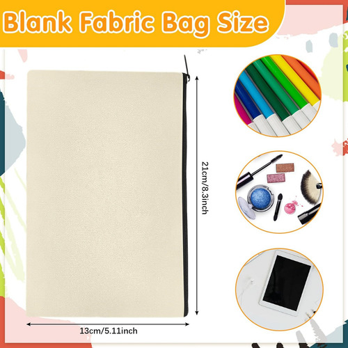 Paquete De 10 Bolsas De Lona En Blanco, Estuche Para Lápices