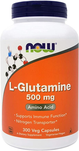 Ahora L-glutamina 500 Mg, 300 Cápsulas Veganas - Sin Ogm, V